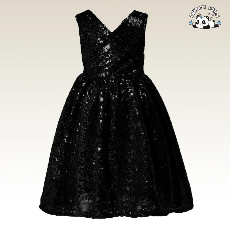 LEZONKIDS - Novo Vestido de Lantejoulas para Meninas, Saia Brilhante, Vestido de Malha Infantil, Vestido de Bolo com Laço Grande